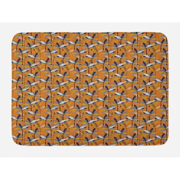 Tropical Bath Mat, Palm Leaves on an Amber Tone Backdrop, Plush Bathroom Decor Mat with Non Slip Backing, 29.5" X 17.5", Amber Multicolor, by Ambesonne