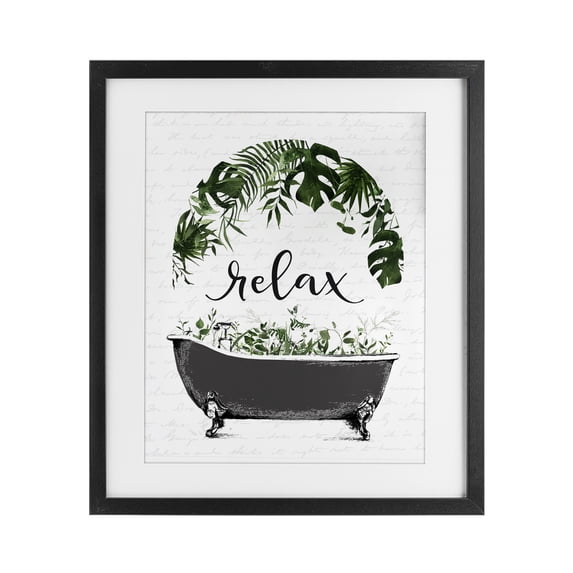 Stupell Industries Tropical Tropical Bath Relax Black Framed Print Under Glass, 13 x 16, by Lettered and Lined