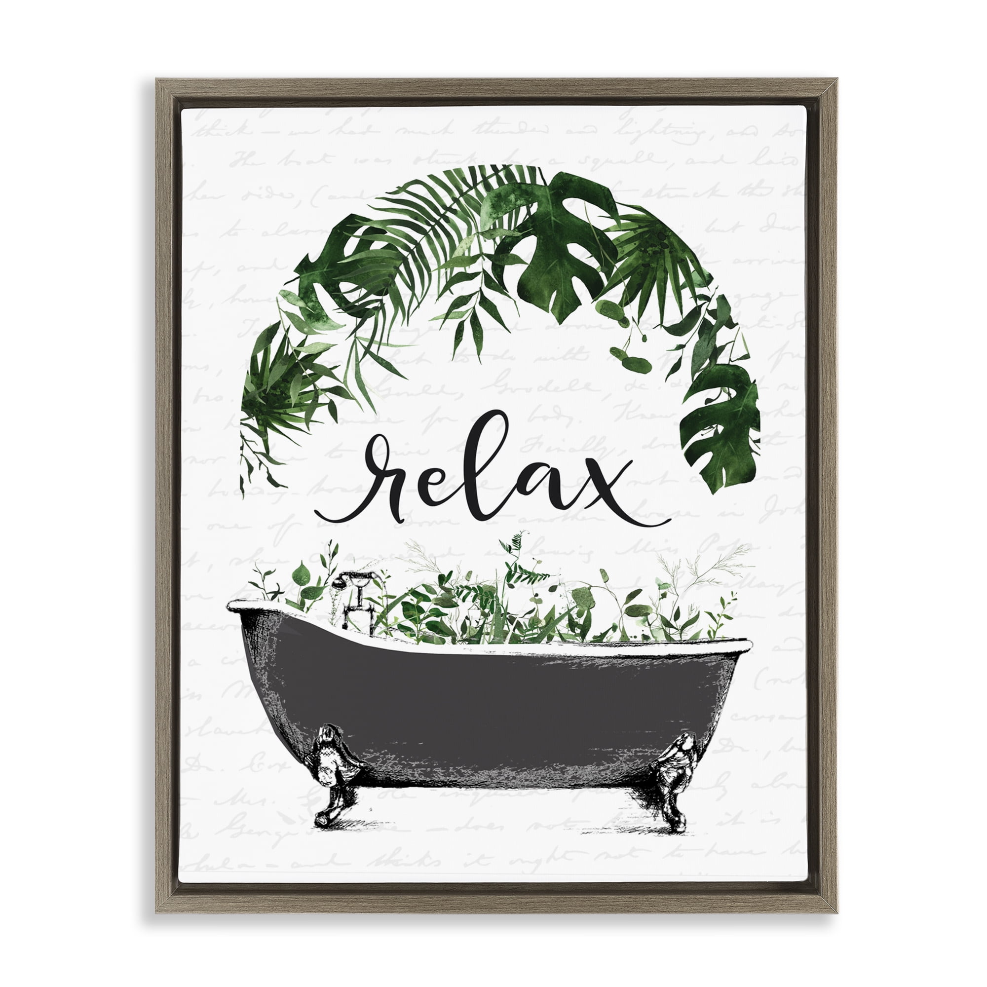 Tropical Bath Relax Brown Framed Floater Canvas Wall Art, design by Lettered and Lined