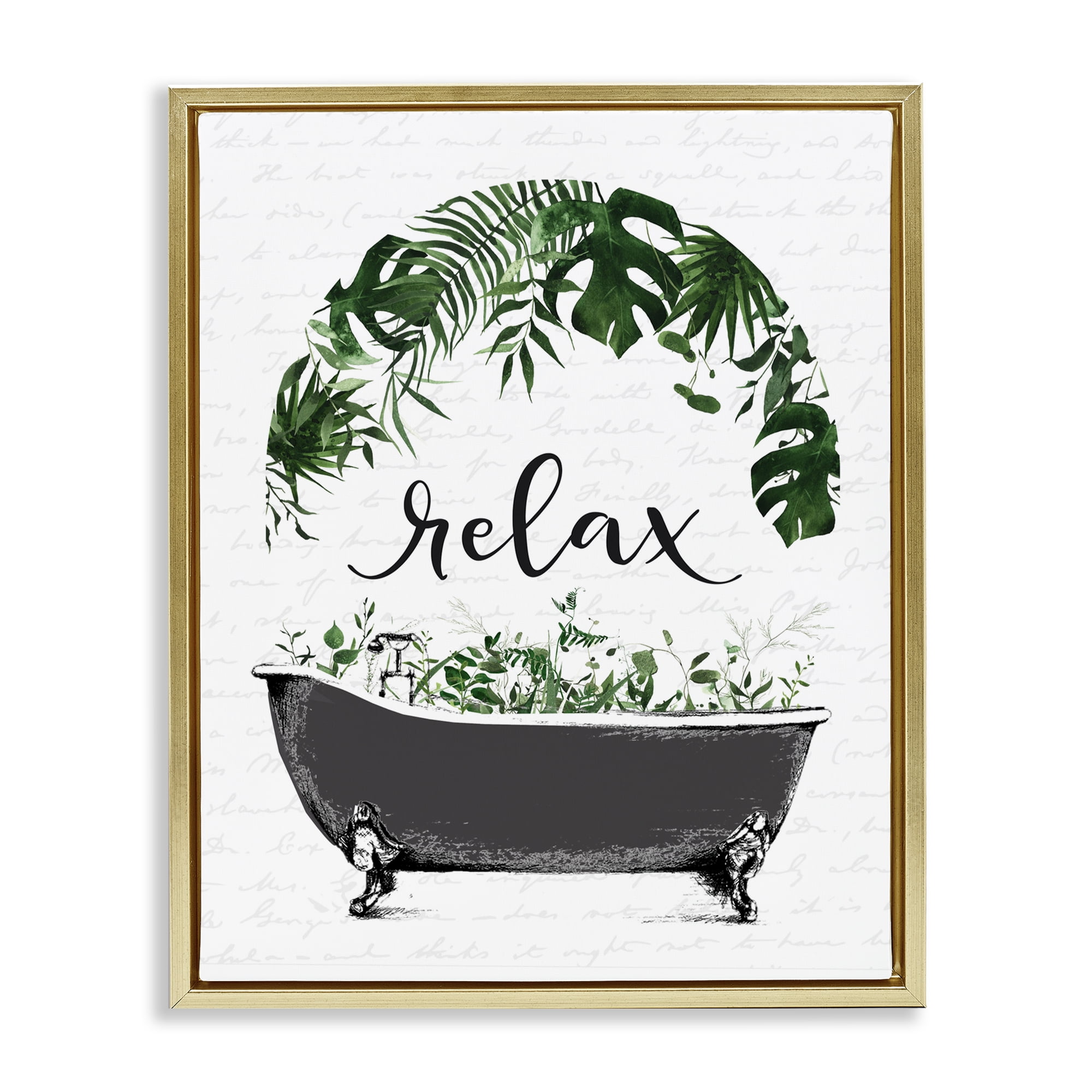 Tropical Bath Relax Gold Framed Floater Canvas Wall Art, design by Lettered and Lined