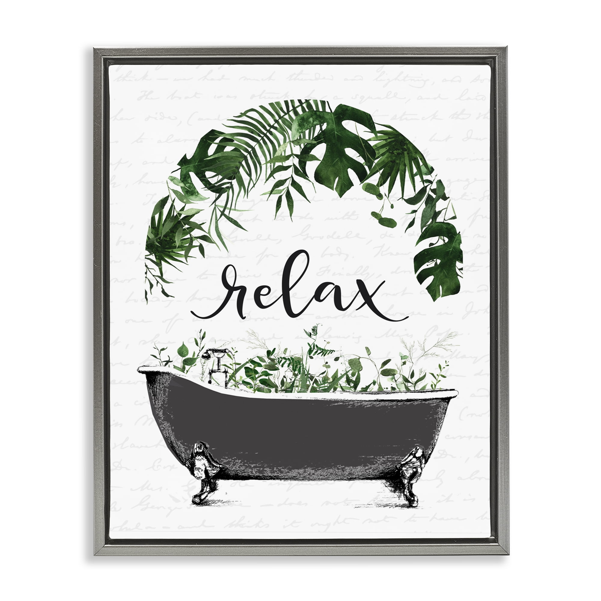 Tropical Bath Relax Gray Framed Floater Canvas Wall Art, design by Lettered and Lined