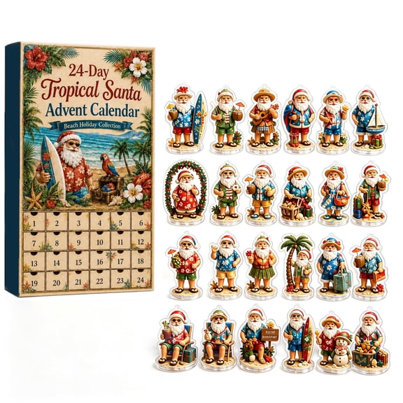 Tropical Beach 24Day Advent Calendar, Hawaiian SurfStyle Acrylic Hanging Ornaments, DualUse Tree and Desktop Decor, Holiday Countdown Set for TropicalTheme Home Decoration
