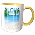 thumbnail image 1 of 3drose, Tropical Beach and Island Aloha Hawaii Beach Scene with Palm Trees., 15oz Two-tone Yellow Mug, 1 of 6