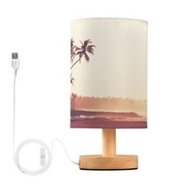 Tropical Beach Bedside Table Lamp LED Desk Lamps with USB Charging Port Cylinder Retro Warm Lights for Bedroom Living Room Coffee Bar Decoration