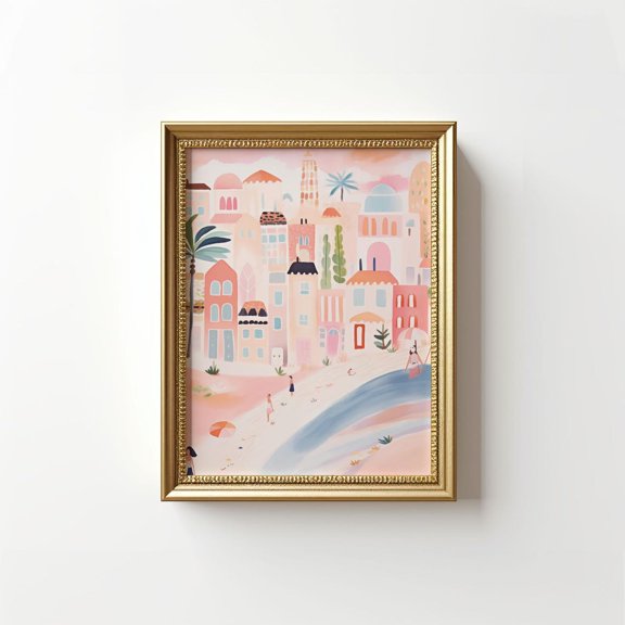 Tropical Beach Boho Wall Art, Beach Print, Maximalist Coastal Wall Art, Beachy Wall Art, Pink Coquette Room Decor, Poster, Unframed Poster Size 12x18 F03.1.15l1351