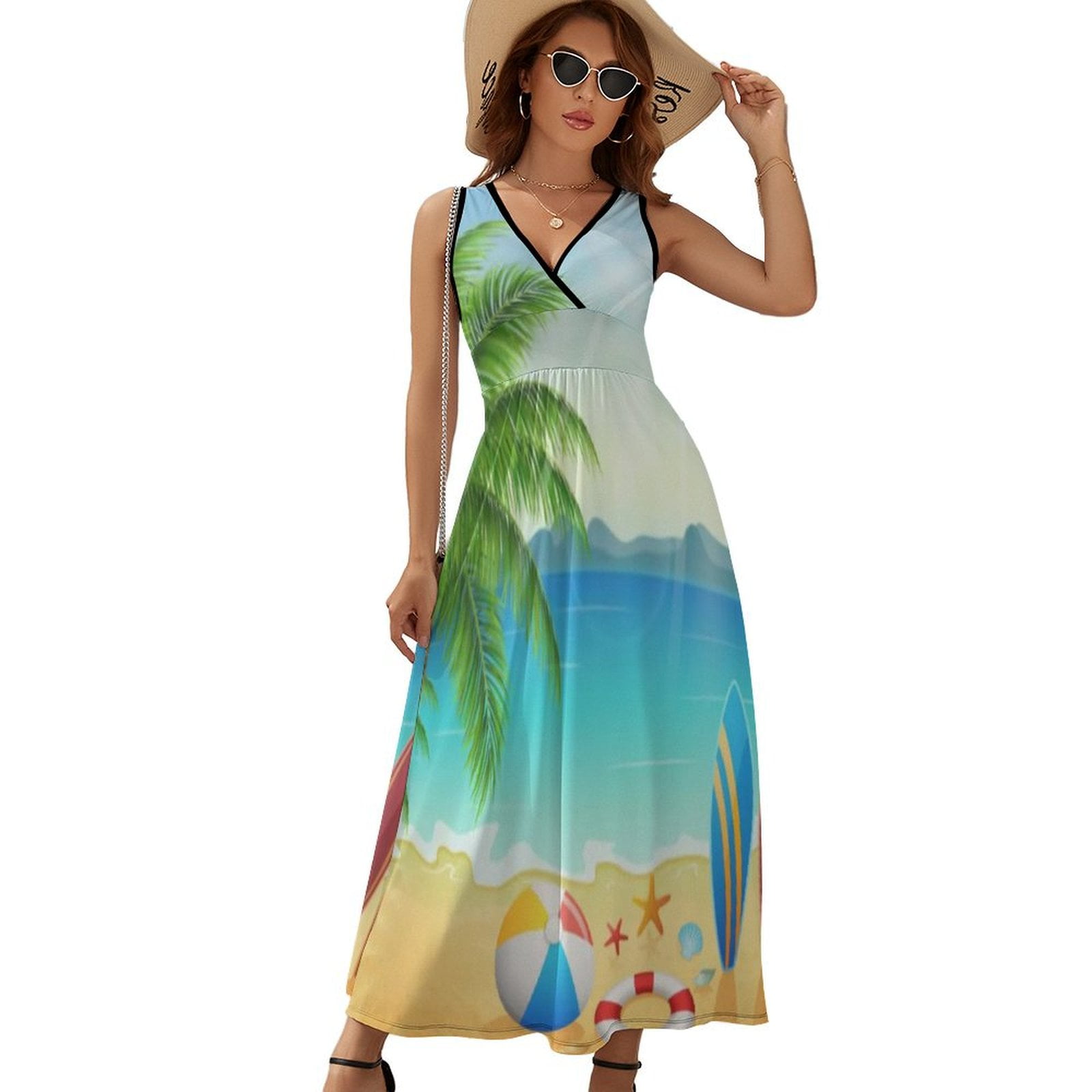 bright summer formal dresses Tropical Beach Sun Sleeveless Dress Women Evening Dresses Ladies Bohemia Long Dresses COWL NECK PROM DRESS