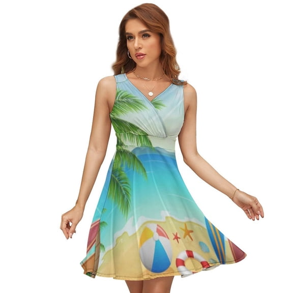 Tropical Beach Bright Sun Women's Tank Dress V Neck Sleeveless Summer Sundress