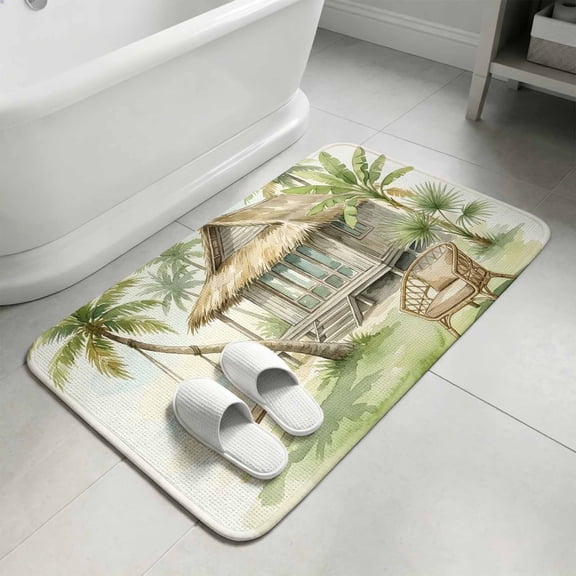 Tropical Beach Cabin Washable Area Rugs for Living Room Bedroom, Large Non Slip Indoor Floor Carpet Absorbent Palm Tree Coastal Plants Rustic Hut Door Mat Rugs for Bathroom Entryway 47.2"x63"