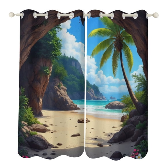 Tropical Beach Cave View Luxury Window Curtains Blinds for Living Room Kids Bedroom Bathroom Kicthen Door Home Decor 2 Panels