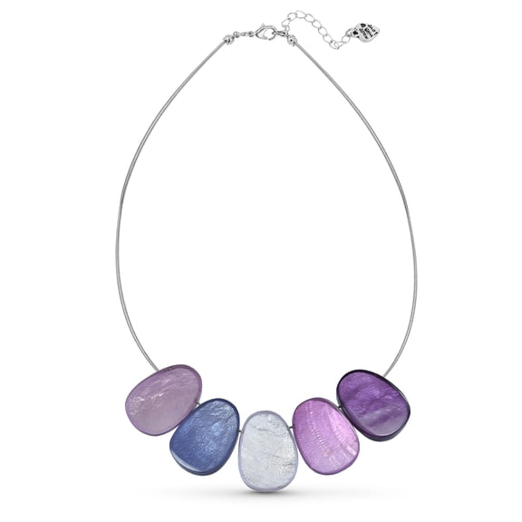 Tropical Beach Chic Purple and Gray Capiz Shell Rough Ovals Wire Choker Necklace