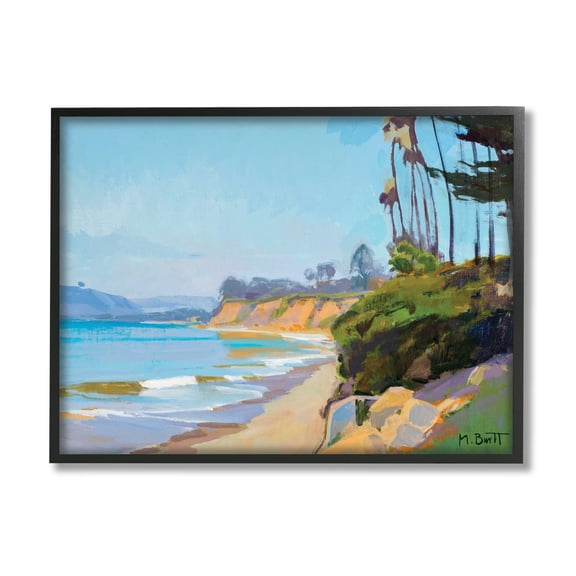 Tropical Beach Coast Palm Tree Sea Cliffs 14 in x 11 in Framed Painting Art Print, by Stupell Home Décor