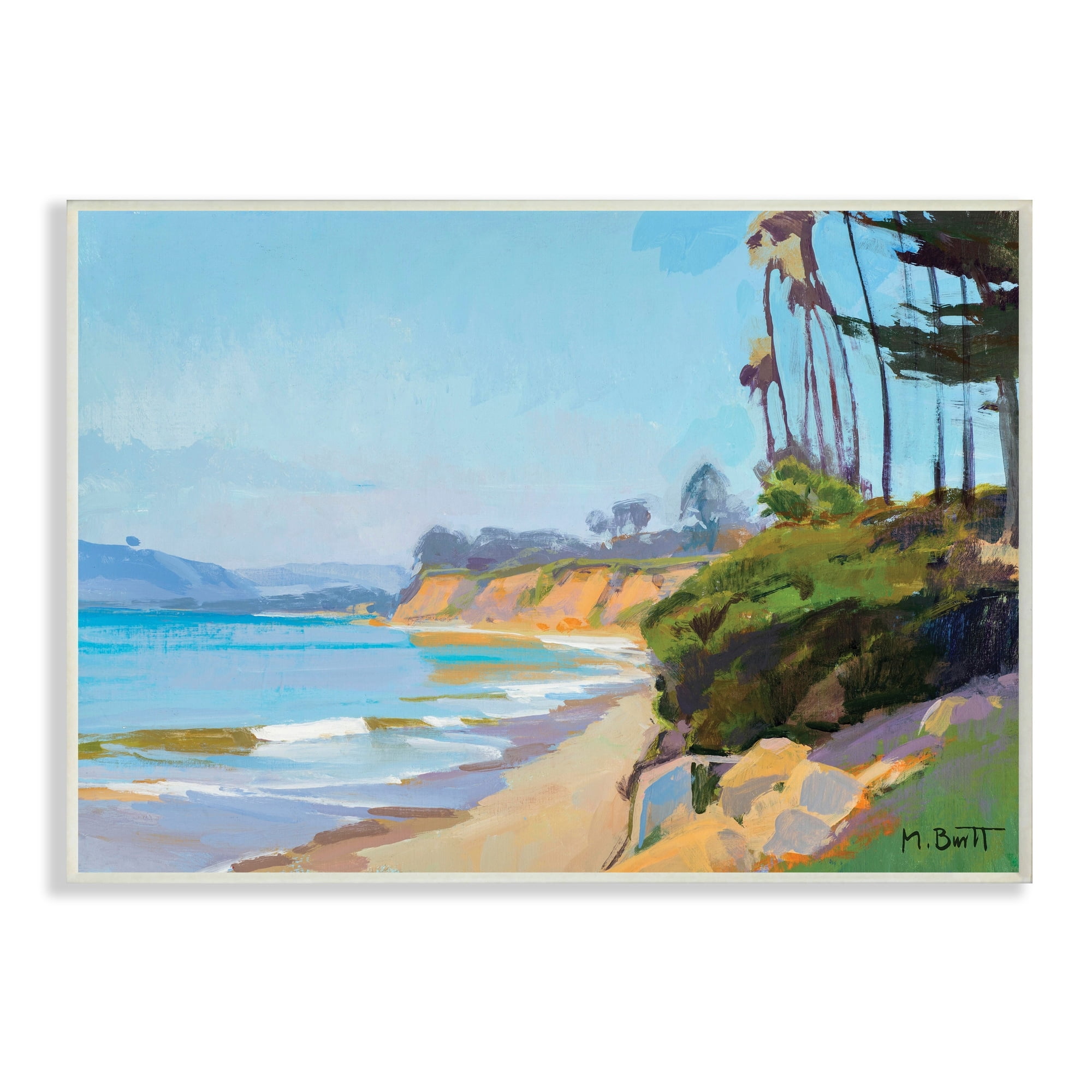 Tropical Beach Coast Palm Tree Sea Cliffs 19 in x 13 in Framed Painting Art Print, by Stupell Home Décor