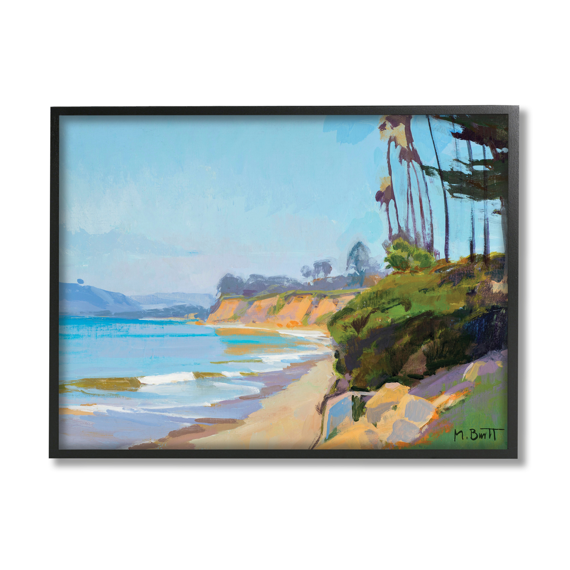 Tropical Beach Coast Palm Tree Sea Cliffs 30 in x 24 in Framed Painting Art Print, by Stupell Home Décor