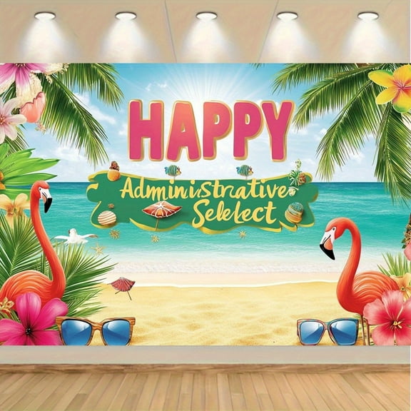 Tropical Beach Flamingo Retirement Backdrop - Vibrant Hawaiian Luau Theme Party Banner for Farewell, Congrats Celebrations & Birthdays