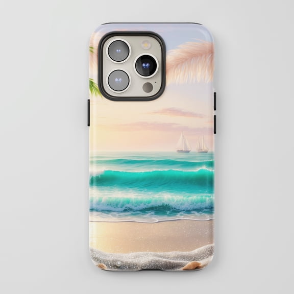 Tropical Beach For All iPhone Series Tough Phone Case Sunset Ocean Teal Blue