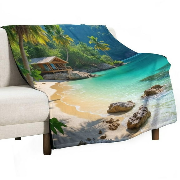 Tropical Beach Hut Blanket Soft Throw Warm Lightweight Plush Blanket for Couch Bed Sofa