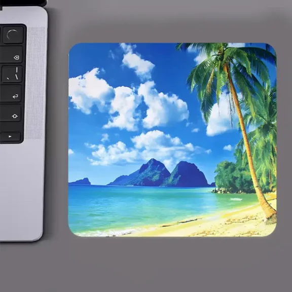 Tropical Beach Landscape Mouse Pad, 9.44" x 7.87" Non-Slip Rubber Base Mousepad with Coastal Scenery Design for Office, Gaming, Home Desk Decor