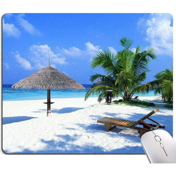 Tropical Beach Mouse Pad, Coconut Palm Trees Shadows on Hawaii Shore Summer Plants Idyllic, Customized Rectangle Non-Slip Rubber Mousepad Nature Gaming Mouse Pad, 9.5 X 7.9 Inches