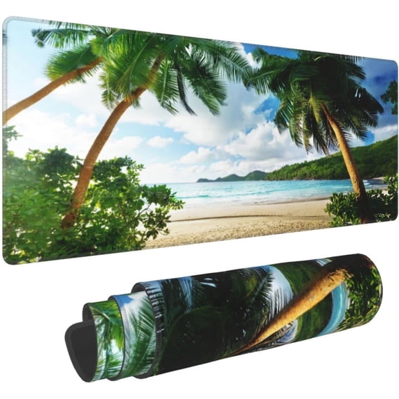 Tropical Beach Ocean Extended Gaming Mouse Pad (31.5x11.8 Inch) Funny Large Mouse Pad Non-Slip Rubber Base Long Keyboard Mouse Mat Desk Pad for Home Office Gaming Work