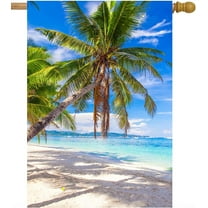 Tropical Beach Ocean Sea Palm Tree Summer Blue Landscape House Flag 28" x 40" Double Sided Polyester Welcome Yard Garden Flag Banners for Patio Lawn Home Outdoor Decor