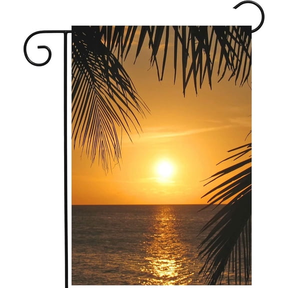 Tropical Beach Ocean Sea Palm Tree Summer Sunset Garden Yard Flag 12"x 18" Double Sided Polyester Welcome House Flag Banners for Patio Lawn Outdoor Home Decor