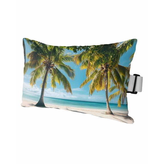 Tropical Beach Outdoor Head Resting Pillows with Insert Scenery Palm Trees Ocean Sky Sand Beach 1 Pack Lumbar Pillows with Adjustable Elastic Strap for Patio Recliner Chaise Beach Chair, 11"x16"