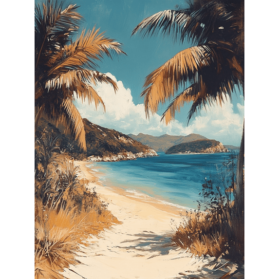 Tropical Beach Palm Tree Canvas Art Print,Suitable for Living Room,Bedroom,Bathroom,Office,Hotel Decoration