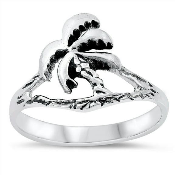 Tropical Beach Palm Tree Ring .925 Sterling Silver Band Jewelry Female Male Unisex Size 8