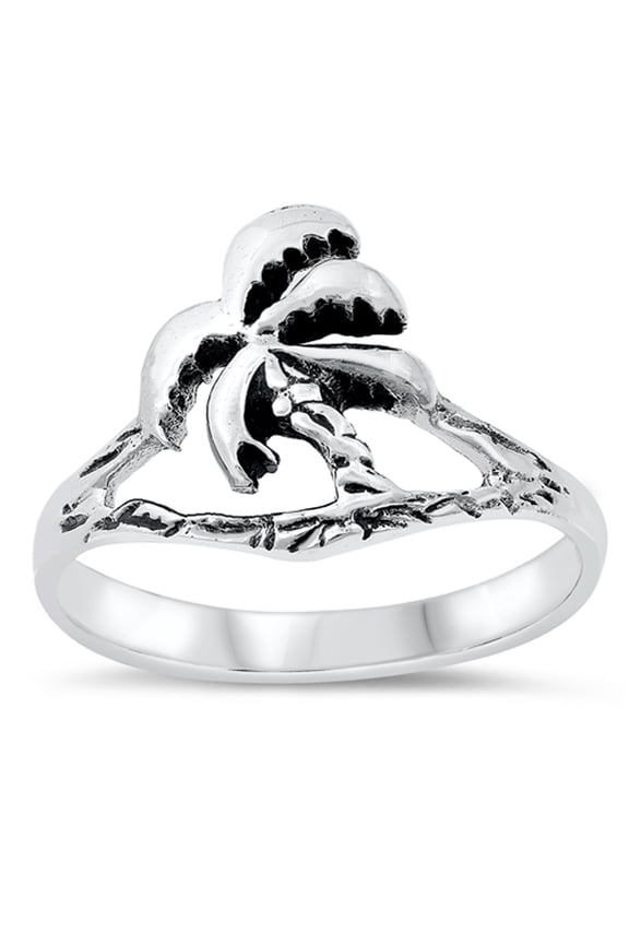 Tropical Beach Palm Tree Ring .925 Sterling Silver Band Jewelry Female Male Unisex Size 8