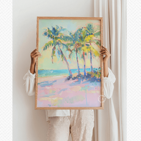 Tropical Beach Palm Tree Sunset Poster, Poster Only