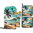 thumbnail image 1 of Tropical Beach Palms Print Oven Mitts and Pot Holders Sets 4 Piece Set Kitchen Women Men Cooking Baking Microwave Heat Resistant, 1 of 6