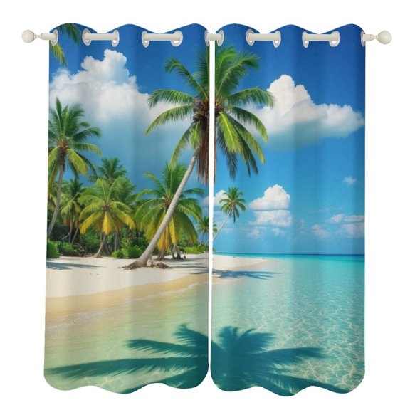 Tropical Beach Paradise Blackout Window Curtains for Bedroom Living Room Kicthen High Shading 2 Panels