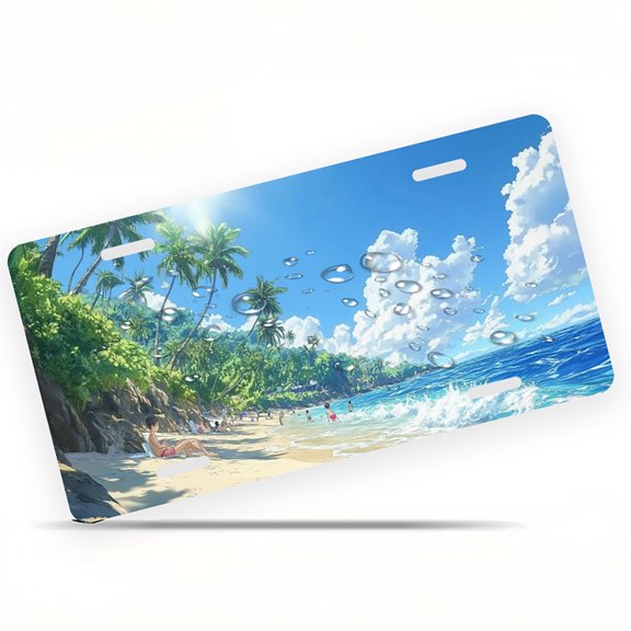 Tropical Beach Paradise Funny Personalized License Plate Rust-proof Stainless Steel Metal License Plate Suitable For Men And Women 12.2" x 6.2"