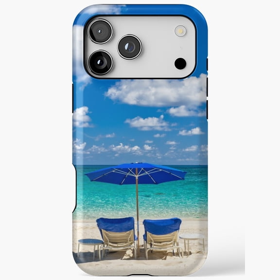 Tropical Beach Paradise Lounge Chairs Umbrella Ocean View for iPhone Case 11 through 17 Pro Max