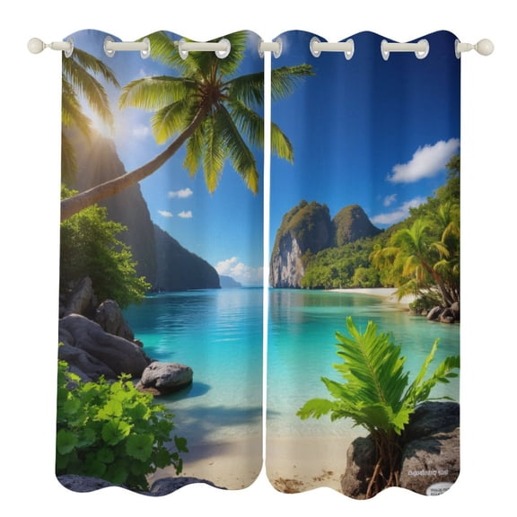 Tropical Beach Paradise Luxury Window Curtains Blinds for Living Room Kids Bedroom Bathroom Kicthen Door Home Decor 2 Panels