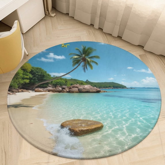 Tropical Beach Paradise Round Area Rugs for Bedroom Living Room, 6FT Soft Indoor Circle Carpets, Carpet Home Decor Floor Mat