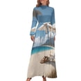 thumbnail image 1 of Tropical Beach Paradise Women's Long Dress Long Sleeves Dress Vintage Dresses Party Maxi Dress High Waist Dress, 1 of 4