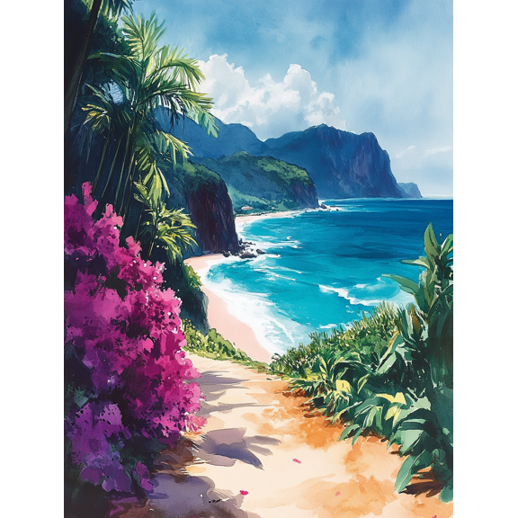 Tropical Beach Path Canvas Painting Suitable for Living Room Bathroom Office and Hotel Decoration.