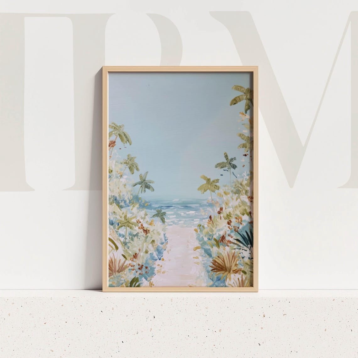 Tropical Beach Path Print, Pastel Palm Ocean Coastal Art Home Decor ...