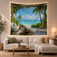 thumbnail image 1 of Tropical Beach Patio with Bougainvillea and Palm Trees, Serene Coastal for Beach Lovers, Scenic Paradise Wall Art, Housewarming Gift, Tapestry Wall Hanging for Living Room and Bedroom, 1 of 7