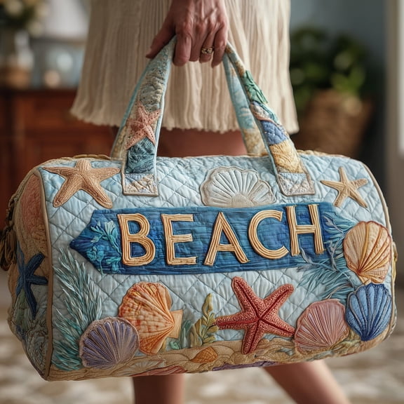 Tropical Beach Quilted Duffle Bag with Adjustable Strap,Travel Weekender Bag