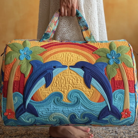 Tropical Beach Quilted Duffle Bag with Adjustable Strap,Travel Weekender Bag