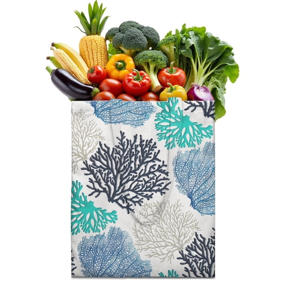 Tropical Beach Reusable Tote Bag - Foldable Shopping Bag with Boho Chic Seashell Pattern, Durable & Eco-Friendly