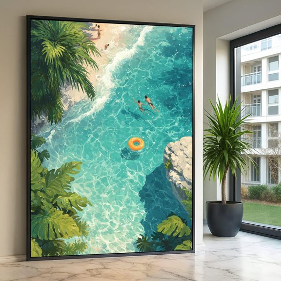 Tropical Beach Scene Crystal Clear Water Wall Decor Coastal Relaxing Ocean View Art Unframed Paper Print