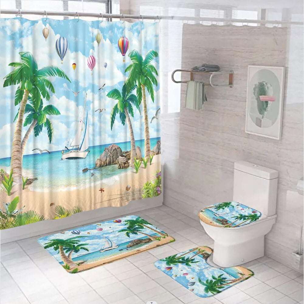 Hawaiian Shower Curtain Ocean Beach Shower Curtain Extra Long