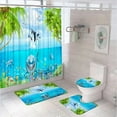 thumbnail image 1 of Tropical Beach Scene Shower Curtain Set Bathroom Decor Hawaiian Palm Trees Summer Islands Natural Sea Bath Mat Rug Toilet Cover, 1 of 5