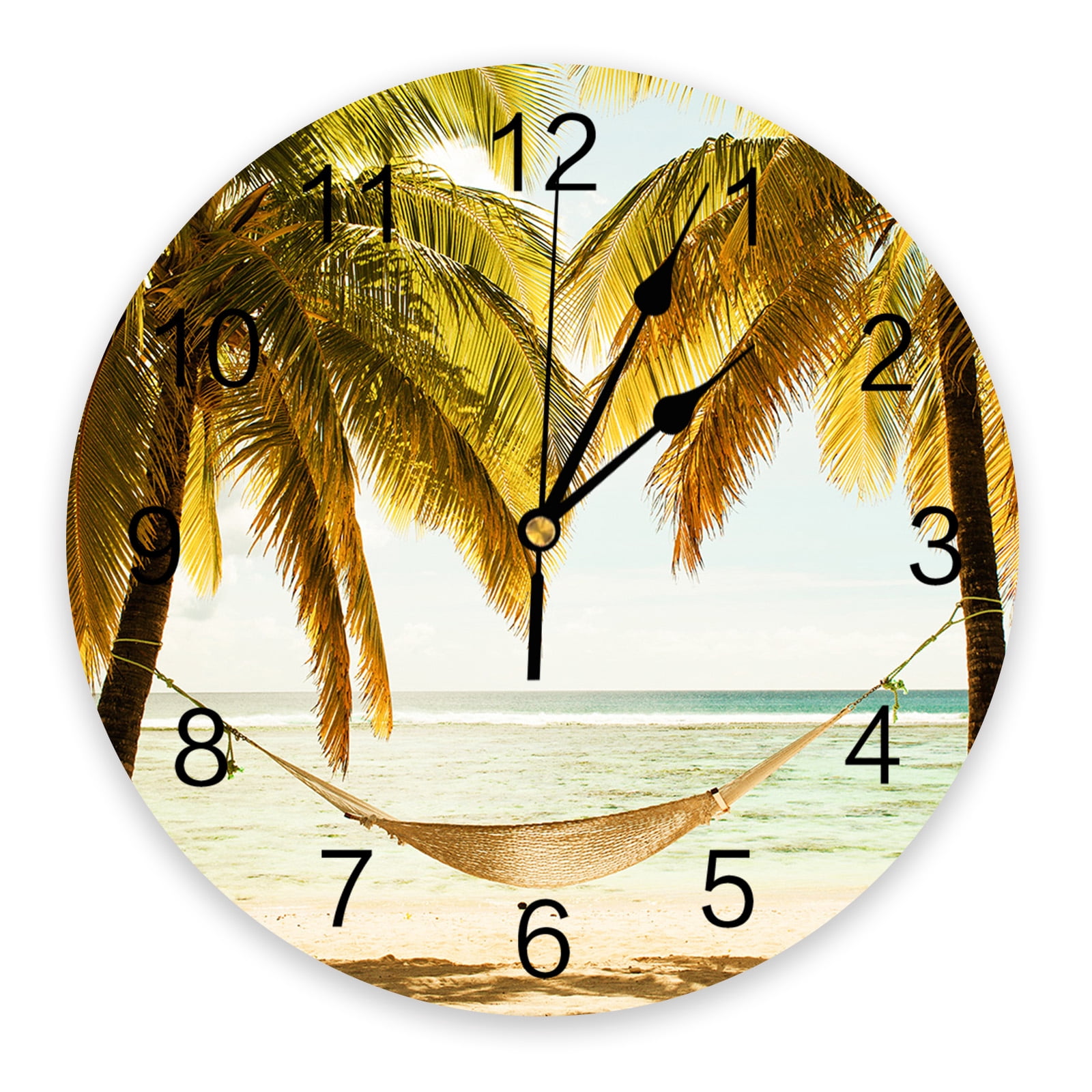 Clock Sencery Tropical Beach Scenery Decorative Round Wall Clock Arabic Numerals ...