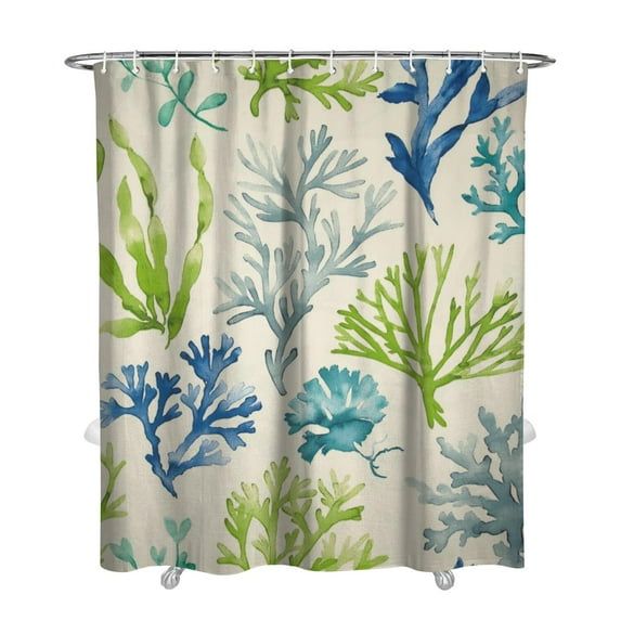 Tropical Beach Shower Curtain 72" x 84" - Seashell Coral & Fish Design, Fade-Resistant Quick-Dry Polyester Fabric with 12 Hooks Included