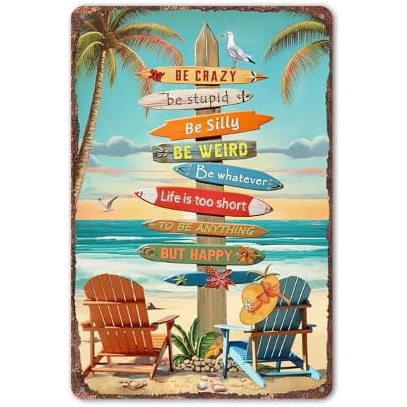 Tropical Beach Sign Wall Decor - Colorful Surfboard Art for Home, Office, House, Perfect Beach Wall Art and Surf Decor, 12" * 8" (280)