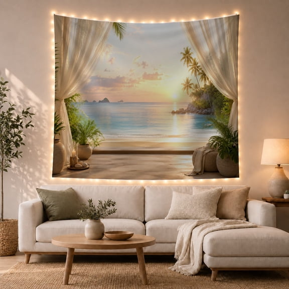Tropical Beach Stone Arch Tapestry Wall Hanging